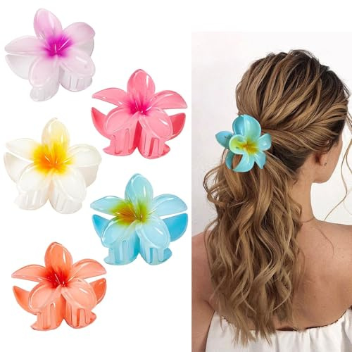 YINZZTRY 5 Stück Blumen Haarklammer Groß, Niedliche Gelée Farbe Haarklammern, Blumen Haarspangen, Hawaii Rutschfeste Haar Jaw Clips, blumen klammer für Frauen, Mädchen
