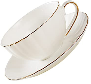 CONGARTENO Kaffeetassen Set Aus Reinem Weißem Knochenporzellan Mit Goldrand Und Untertasse 4.72X3.74X1.97In Für Cappuccino Espresso Tee Zuhause Und Gastronomie