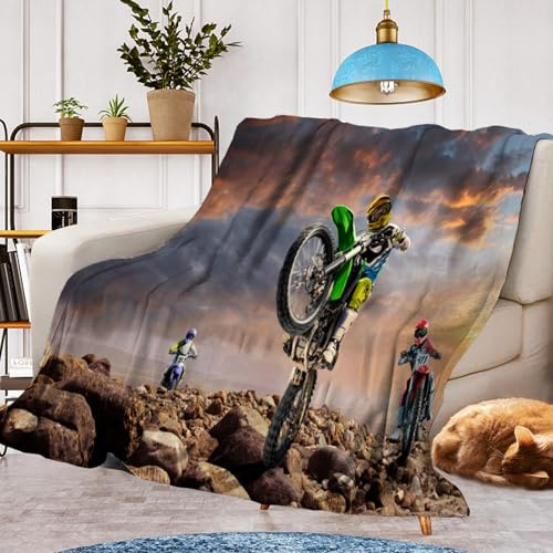 Couverture en Flanelle Motif Moto,Douce et Confortable Couverture à Motif Moto pour Enfant,Jeté de Canapé Chambre Literie Couverture(Moto A, 130 x 150 cm)