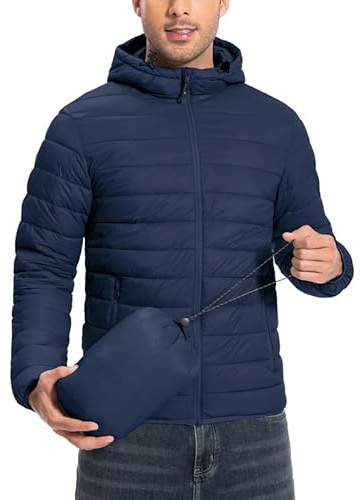 Giacca invernale da uomo, imbottita, con cappuccio, per l'autunno, impermeabile, con 6 tasche, per corsa e viaggi