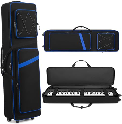 BOSSTIN 88-Tasten-Keyboard-Tasche mit Rollen, Innenmaße: 135,9 x 38,1 x 17,8 cm, wasserdicht, gepolstert, Rolling Gigbag, Keyboard, Klaviertasche für 88 Tasten Klaviertastatur (blau)