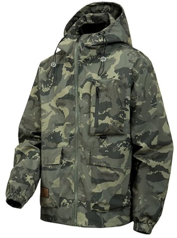 Zanisouta Chaqueta de trabajo para hombre, de camuflaje, cortavientos, forro polar, chaqueta de softshell, chaqueta militar ligera, chaqueta informal con capucha, chaqueta de pesca, caza, chaqueta