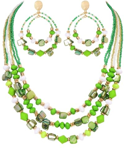 Coiris lager snäcka pärlhalsband örhängen smycken set för kvinnor färgglada handgjorda uttalande tjock kostym boho höst halsband örhängen smycken set för kvinnor, Rostfritt stål, Ingen ädelsten