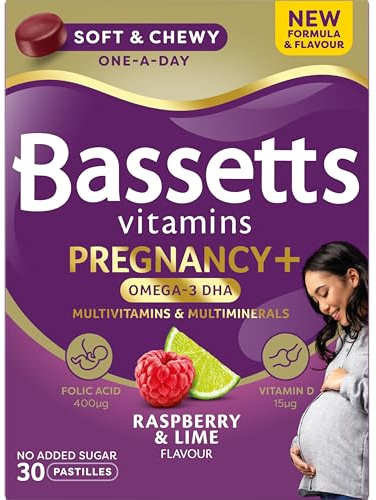 Bassetts Pregnancy+ Multivitamins Raspberry & Lime 30 Gummies | Omega-3 DHA, Folic Acid, Vitamin D & Multiminerals