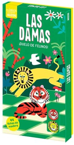 DAMAS. DUELO DE FELINOS. JUEGO DE MADERA