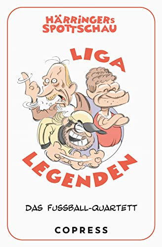 Härringers Spottschau Liga Legenden. Das Fußball-Quartett. Kartenspiel für Fußball-Fans: 2 Spielvarianten, 32 Charaktere, 8 Kategorien. Ikonen des deutschen Fußballs als witzige Comic-Figuren