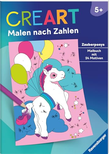 Ravensburger CreArt Malen nach Zahlen ab 5: Zauberponys, Malbuch, 24 Motive
