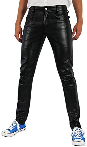 Bockle Läderjeans läderbyxor läderrör slim fit tub lamb, svart, 36W x 36L