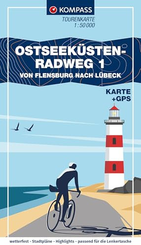KOMPASS Fahrrad-Tourenkarte Ostseeküstenradweg 1, von Flensburg nach Lübeck 1:50.000: GPX-Datei zum Download, Leporello Karte, reiß- und wetterfest