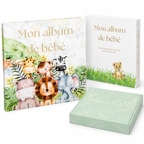 Livre souvenir de bébé – Album de naissance et journal de grossesse français pour garçon et fille, haut de gamme, album photo et cadeau de baby shower avec pochettes souvenirs