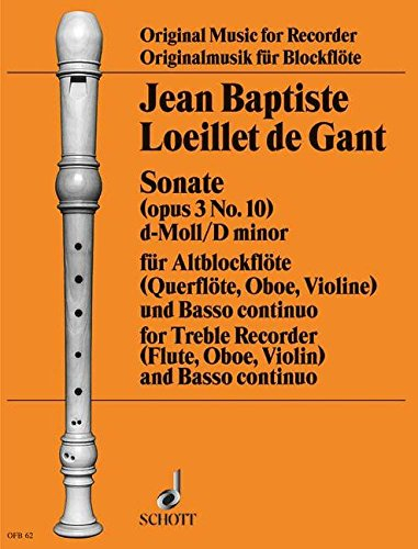 Sonata: No. 10 D minor. op. 3. treble recorder (flute, oboe, violin) and basso continuo; cello/viola da gamba ad libitum.