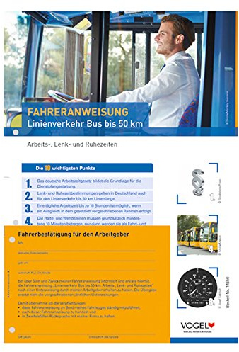 10er Pack Fahreranweisung Linienverkehr Bus Arbeits-, Lenk- und Ruhezeiten Anweisung Anordnung Verhaltensregeln Linienverkehr