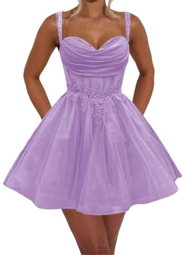 Vestido de dama de honor de tul con apliques de encaje para mujer, vestidos de baile de princesa, vestidos de cóctel hinchados, talla grande, Lila oscuro, 46