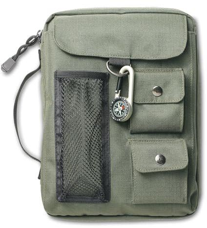 Compass Bible Cover, Zippered, with Handle, Nylon, Green, Medium