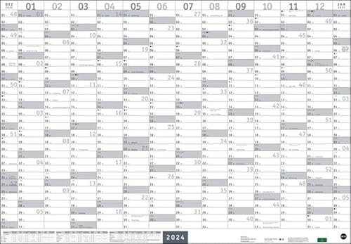 Mega-Posterplaner 2024. Großer Jahresplaner in silber. Wandkalender 2024 zum Eintragen. XXL Büro-Kalender mit Ferienterminen und Feiertagen. 68 x 98 cm