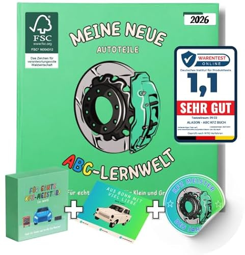 - VERGLEICHSSIEGER - ABC-KINDERBUCH-SET Autoteile - Geschenkbox [Von Logopäden empfohlen] + Grußkarte mit Motiv & Stickern [FSC-zertifiziert] - Perfektes Weihnachtsgeschenk für Kinder & Erwachsene