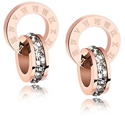 Crystalline Azuria Weiß Kristalle Rund Schmuck-Set Halskette Anhänger 45 cm Ohrstecker Ohrringe 18 kt Rosé Vergoldet für Damen