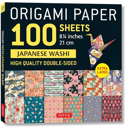 Origami Paper Japanese Washi: Extra Large Double-sided Origami Sheets Printed With 12 Different Designs - Instructions for 5 Projects Included