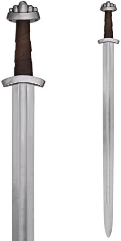 Battle-Merchant Wikingerschwert mit Scheide | Mittelalter Einhänder aus Stahl, inkl. Scheide, Schwert Replik 10. Jh., Historisches Sammlerstück & Dekoration, ab 18