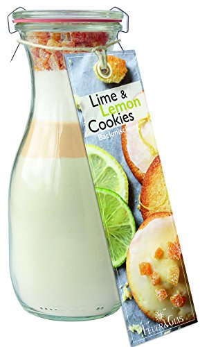 Backmischung im Glas für Lime and Lemon Cookies – Raffinierte Geschenkidee für Backfreunde – Gourmet Backzutaten im Weckglas für Limetten-Zitronen-Kekse – von Feuer & Glas