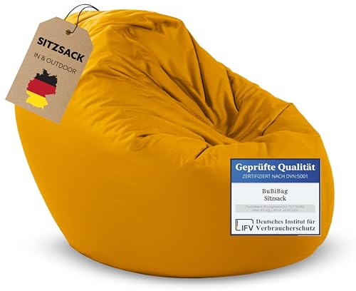 BuBiBag 2in1 Sitzsack L - XXL mit Füllung für Kinder & Erwachsene, Gaming Beanbag & Bodenkissen für Indoor & Outdoor Sessel Pflegeleicht & Wasserabweisend L BIS 12 Jahre (Ø 110 cm Orange)