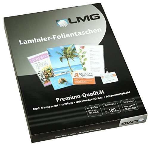 LMG LMGBA-100 Laminierfolien Badge, 67 x 99 mm, 2 x 100 mic, 100 Stück