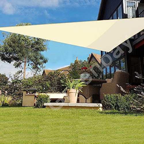 Green Bay Sun Shade Sail Outdoor Garden Patio Party Sunscreen Awning Canopy 98% UV Block Triangle Cream With Free Rope(5x5x5m)
