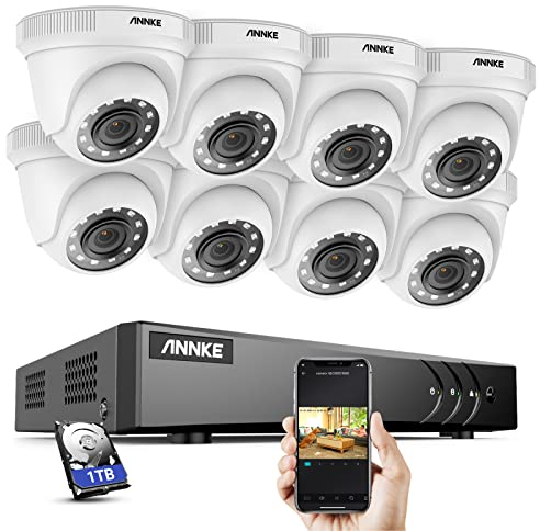ANNKE 3K Lite 8 Canales DVR 5 en 1 con Detección de Personas/Vehiculos, 8X 1080p Cámaras Visión Nocturna en Color Kit de Videovigilancia con Disco Duro 1TB, Alerta por Email con Imágenes, IP67