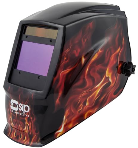 SIP Meteor 2300F Flame Design Welding Helmet Mask True Colour HD LCD Weld | 3-Mode Shade Switching, 4 Arc Sensors, Replaceable CR2450 Battery, Optical Class 1/1/1/2, Test Button, Side Dial, 0.54kg