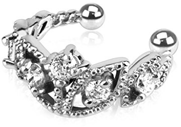 Paula & Fritz® Ohrklemme aus Edelstahl Chirurgenstahl 316L überzogen mit Rhodium Diadem mit Zirkonia