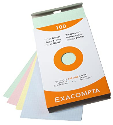 Exacompta 13273E Karteikarten (205q/qm Karton, holzfrei, 125 x 200 mm, kariert, ungelocht) 100er Pack gemischte Farben
