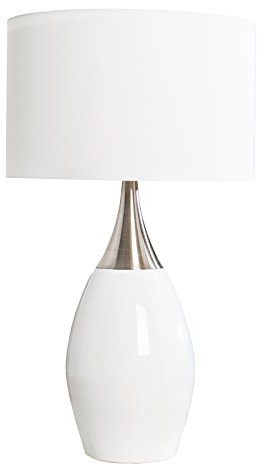 invicta INTERIOR Moderne Tischlampe CARLA weiß 60cm E27 Tischleuchte Wohnzimmerlampe Textilschirm Nachttischlampe