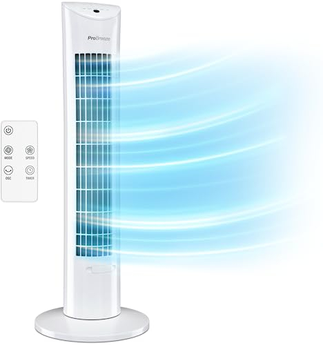 Pro Breeze® 30 Tower Fan with Oscillation, Ultra-Powerful 60W Motor, Remote Control, 7.5 Hour Timer and 3 Cooling Fan Modes for Home and Office
