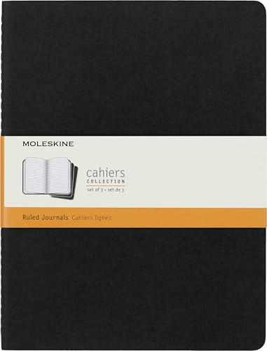 Moleskine Cahier Journal, Set di 3 Quaderni a Righe, Copertina in Cartoncino e Cucitura a Vista in Cotone, Colore Nero, 120 Pagine, Formato Extra Large 19 x 25 cm
