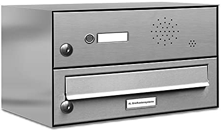 AL Briefkastensysteme 1er Briefkastenanlage Edelstahl mit Klingel, Premium Briefkasten DIN A4, 1 Fach Postkasten modern Aufputz