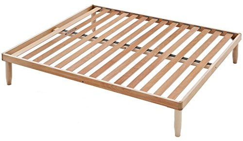 Evergreenweb ✅ Styv ribbotten, 140 x 190 cm, höjd 35 cm, av bokträ, ortopedisk, 5 avtagbara ben, förstärkt dubbelstruktur, lämplig för alla sängar och madrasser | Modell ORANGE