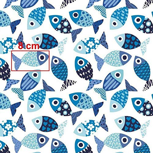 Pingianer 11,99 €/m fisk val, 100 % bomull, bomullstyg, barn, metervara, hantverk, sömnad, tyg (fiskar blå röra, 200 x 160 cm (11,99 €/m))