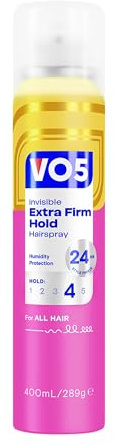 VO5 Extra Firm Hold Hairspray, 400ml | Lightweight, Fast-Drying Hair Styling Product, Non-Sticky Formula, Easy to Brush Out