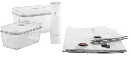ZWILLING Fresh Save 36809-007 Fresh & Save Vacuum Sealing Machine Starter 7-Piece Set with Glass Container, M/L Included, Vacuum Pump, Airtight, Heat-resistant Glass, Storage Container