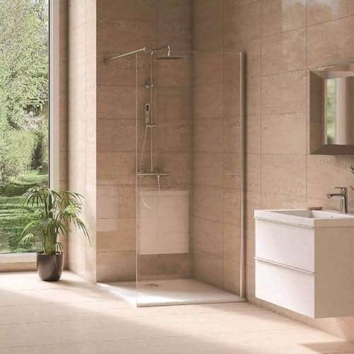PARETE PORTA FISSA WALK IN BOX DOCCIA IN VETRO TRASPARENTE 8MM DA 78 A 120 CM REVERSIBILE ALTEZZA 190 CM BRACCIO FISSO 90CM TAGLIABILE (110x190 cm)