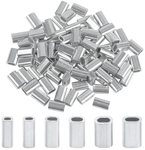 AGOOL Manicotti a crimpare in alluminio da pesca, 150 pezzi, a cilindro singolo, ovali, in alluminio, kit per crimpatura per funi metalliche e connettori per tubi di lenza, attrezzatura da sartiame