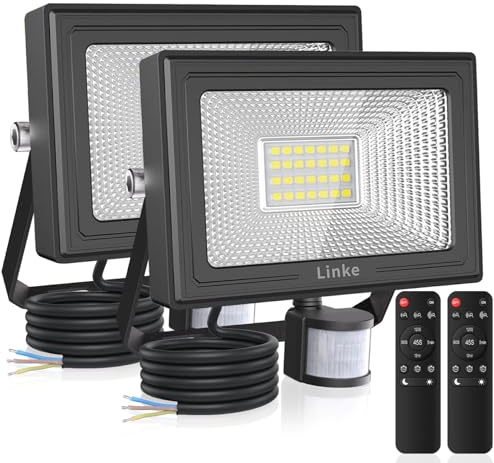Linke Security Lights Outdoor Motion Sensor 25W 2100LM Energy-Saving PIR Floodlight 6500K Led Wall Light IP66 Waterproof Outside Lights Mains Powered Perfect for Garden Porch Garage 2 Pack
