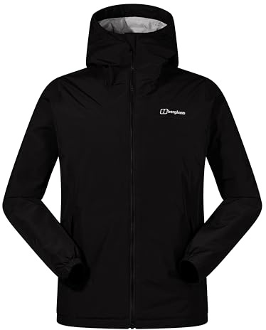Berghaus Men's Deluge Pro Insulated Waterproof Shell Jacket | Adjustable | Durable Coat | Rain Protection Waterproof Jacket, Black/Black, 2XL