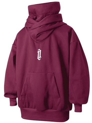 HISITOSA Men's Fleece Double Neckline Hoodie with Neck Gaiter Techwear | Soft Cotton Pullover Casual Hooded Unisex Long Sleeve Sweatshirts Fall Winter Clothes