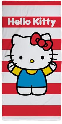 Character World Asciugamano ufficiale Hello Kitty per bambini, super morbido, design a righe sfacciate, perfetto per casa, bagno, spiaggia e piscina, taglia unica, 70 x 140 cm