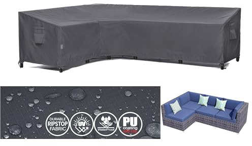 F&J Outdoors Gartenmöbel Ecksofa Abdeckung Wasserdicht (211+287)x85x58/79cm | 600D PU-Ripstop für L-förmiges Gartensofa, schützt vor Regen, Sonne, Staub und Schmutz bei Winterlagerung