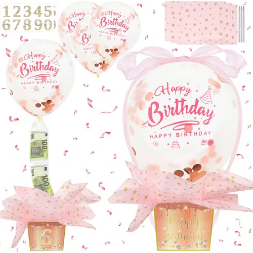 YeahBoom Geldgeschenke Geburtstag DIY Überraschungsbox mit Luftballons,Geldgeschenke Verpackung,Geld Geschenkverpackung für Ihre Familie, Kinder, Freunde,Luftballon Pull Up Geburtstag Geldgeschenk