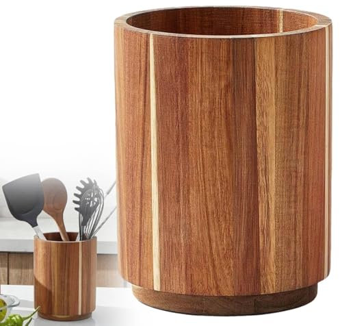 Soporte de madera para utensilios de cocina, soporte grande giratorio de 360°, organizador de utensilios de cocina para encimeras, decoración de cocina de granja, soporte para espátulas