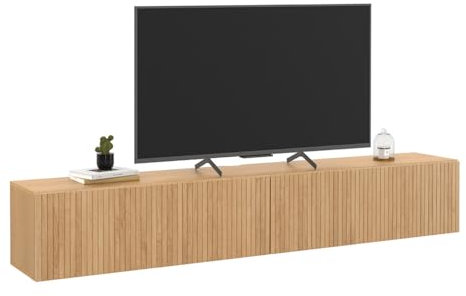 IDMarket - Meuble TV 180 cm Suspendu Juliette Lattes tasseau Bois Coloris chêne