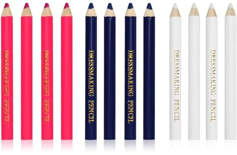 KRENIE Tailors Fabric Chalk & Pencil – 12 Pcs Water Soluble Tracing Pencils for Fabric, Erasable Chalk Tools for DIY Crafts, Dressmaking, Embroidery, and Quilting (Blue, Pink, White)